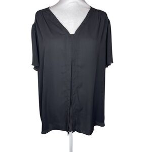 Vince Camuto Black Sheer Blouse V-neck Cap Sleeves Casual
Elegant Size 2X|